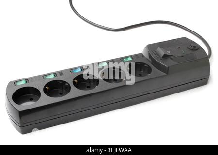 Power bar with built-in surge protector and multiple outlets Stock Photo