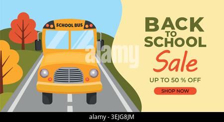 Back to School Sale Poster Template with School Bus Illustration, Suitable for Retail Stock Vector