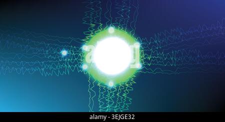 Glowing green light with blue and green lines on dark background Stock Vector