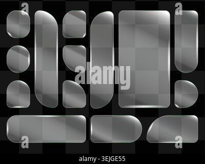 Collection of shiny gray buttons on transparent checkerboard background Stock Vector