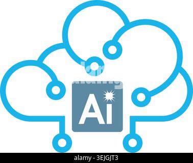 Minimal striped cloud artificial intelligence vector logo design Stock Vector