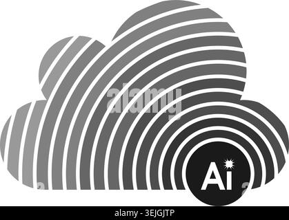 Minimal striped cloud artificial intelligence vector logo design Stock Vector