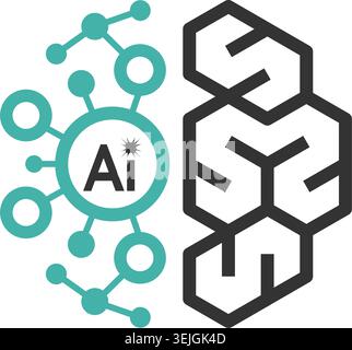 Creative artificial intelligence brain circuit modern vector logo Stock Vector