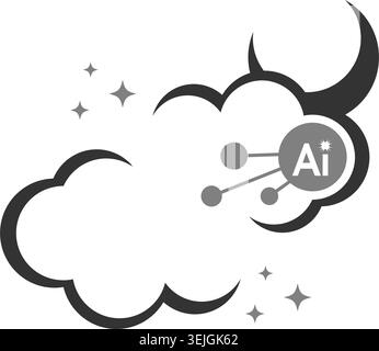 Minimal striped cloud artificial intelligence vector logo design Stock Vector