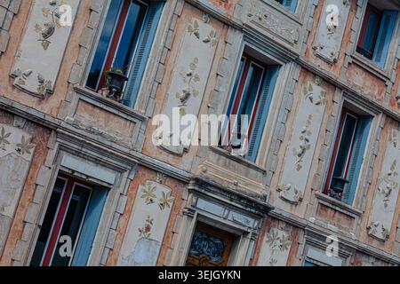 Decorated facade of a house in the town of Fontaine de Vaucluse in Provence France Stock Photo