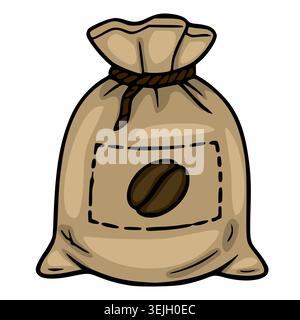 Vector illustration of a burlap coffee bean bag tied with rope, isolated on white background. Stock Vector