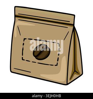 Brown Kraft Paper Coffee Bag Vector Illustration with Bean Label Stock Vector