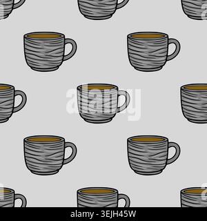 Seamless vector pattern of textured coffee cups with brown liquid, simple flat illustration Stock Vector