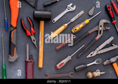 Set different Hand Tools Background. Professional DIY Equipment for household Stock Photo