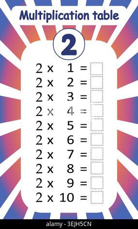 Multiplication Table for Number Two. Vector Stock Vector