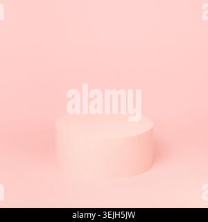 Gentle pastel pink single circle podium mockup for presentation cosmetic product or goods on soft light background, square. Roma Stock Photo