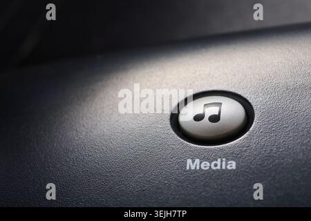 Close-up of a black key on a computer keyboard for accessing music content Stock Photo