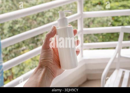 Skin care cream or sun block mockup bottle Stock Photo