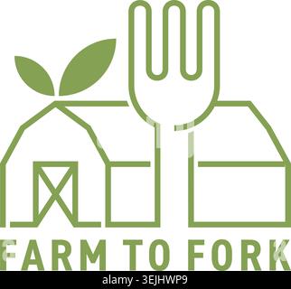 Farm-to-fork emblem or logo in bold line. Social movement which promotes serving locally grown food at restaurants and schools through Stock Vector