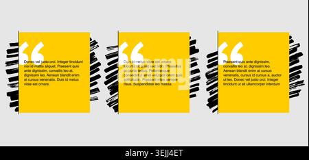 Quotes template in 3 variations - flat decorative text block. Creative yellow frames with brush strokes Stock Vector