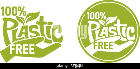 Plastic free - ecofriendly label in calligraphic decoration with hand. Zero waste, natural, organic products badges. Vector stamp design Stock Vector