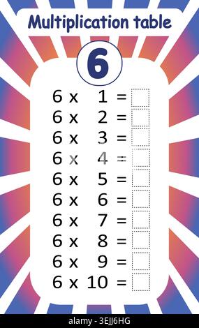 Multiplication Table for Number Six. Vector Stock Vector
