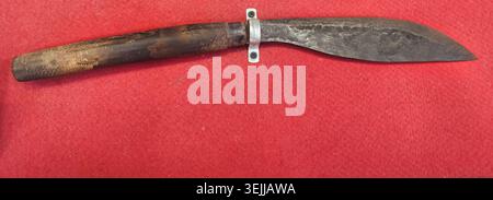 Knife used by the Mười Chức family on February 16, 1928, to defend their land and rice fields against a corrupt local village bully and French colonial soldiers. This clash occurred in Phong Thạnh village, Gia Rai district, Bạc Liêu province, Vietnam Stock Photo