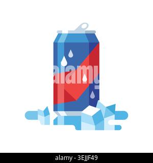 Blue soda can on ice cubes vector illustration Stock Vector