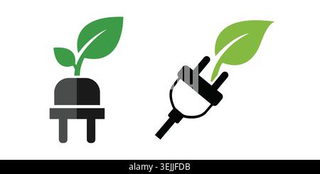 Green energy icons with electric plugs and leaves Stock Vector