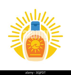 Sunscreen bottle icon with sun rays background vector Stock Vector