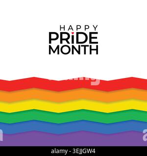 Pride month banner with flat rainbow ribbons.  inclusive pride month header with copy space for corporate allyship and social media Stock Vector