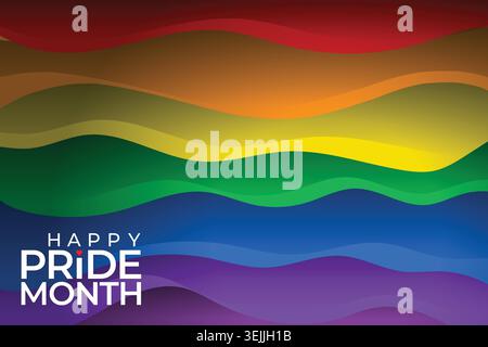 Happy pride month horizontal banner with pride color striped ribbon background. LGBT Pride month or pride day poster, flyer, invitation party card mod Stock Vector