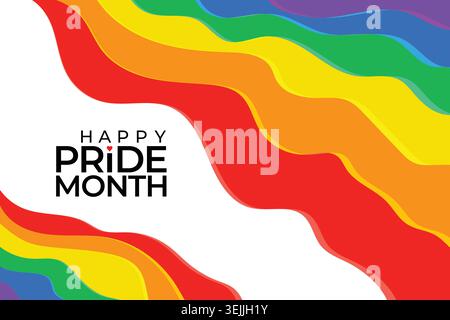 Pride Month Flag waves colors, Gay community, pride month, rainbow colors text vector sticker Stock Vector