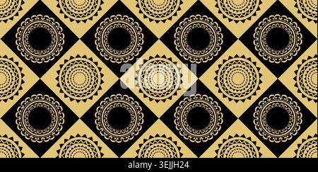 Art Deco Seamless Pattern with Gold Circles and Arcs on Dark Blue Background. Vector Stock Vector