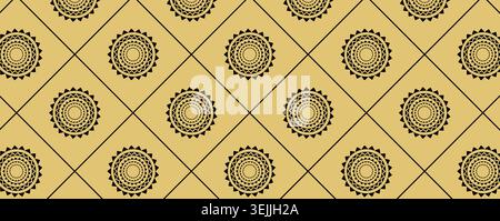 Art Deco Seamless Pattern with Gold Circles and Arcs on Dark Blue Background. Vector Stock Vector