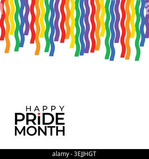 Pride Month banner, Pride Flag colors with heart shape. LGBTQ Rainbow flag with Pride Month Stock Vector