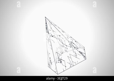Modern technology-inspired 3D wire pyramid with layered lines and connection points Stock Vector