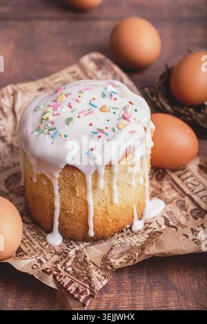 Easter Cake with eggs on wooden background Stock Photo