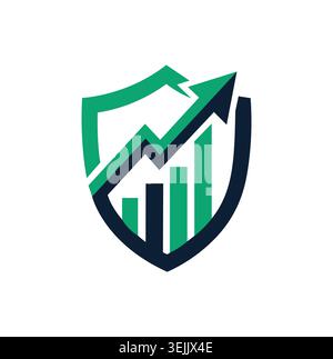 Professional shield icon displaying dynamic business progress and data chart. Stock Vector