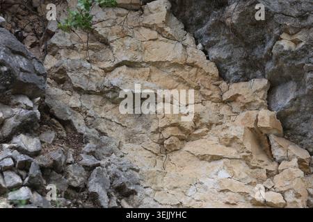 Natural Textured Limestone Rock Surface with Fractures and Angular Cracks Stock Photo