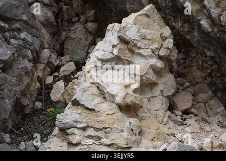 Natural Textured Limestone Rock Surface with Fractures and Angular Cracks Stock Photo
