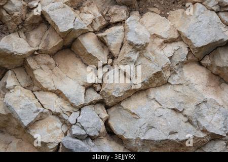 Natural Textured Limestone Rock Surface with Fractures and Angular Cracks Stock Photo