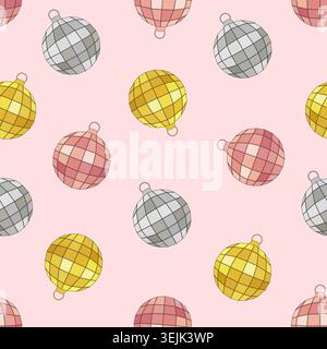 Christmas ball seamless pattern on pink background. Vector design. Stock Vector