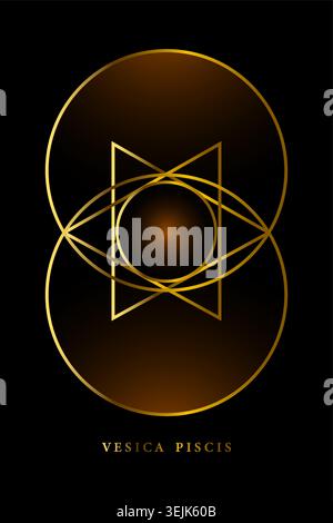 Vesica piscis Sacred geometry circuit. All Seeing eye, the third eye or The Eye of Providence inside lines circles. Gold The eye of Phi mystic heaven Stock Vector