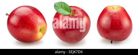 Set of three ripe red apples in different shoot angles on white background. File contains clipping paths. Stock Photo