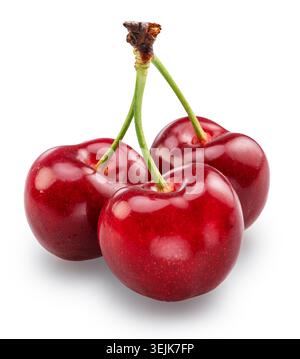 Three sweet cherries isolated on white background. File contains clipping paths. Stock Photo