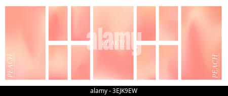 Peach pink gradient. Set of Warm sunset backgrounds. Template with blurred glow for posters or web banners. Aesthetic Vector illustration Stock Vector