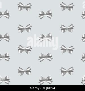 Silver bows seamless pattern on light grey background. Vector design. Stock Vector