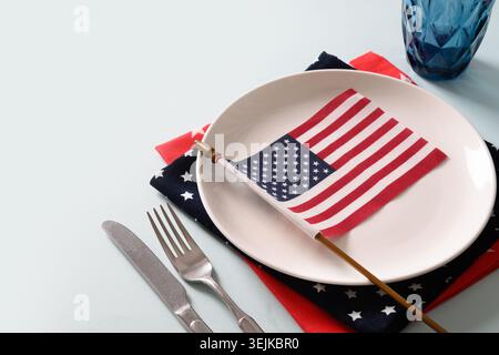 Table setting for Independence Day on white. Stock Photo