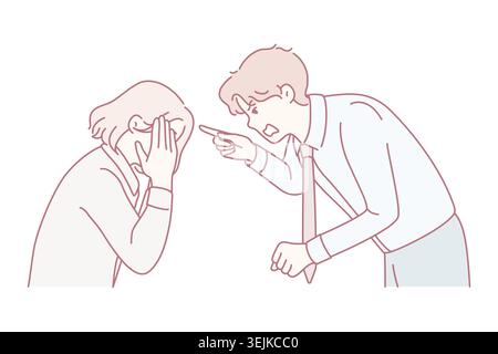 Furious businessman scolding stressed female employee Stock Photo