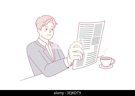Businessman reading newspaper drinking coffee Stock Photo
