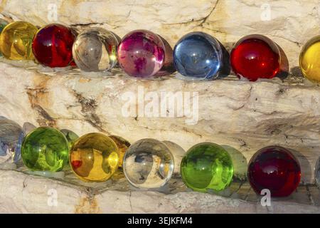 The colored glass balls are part of the large-scale mosaic decoration, which consists of millions of glass and ceramic elements, they symbolize purity Stock Photo