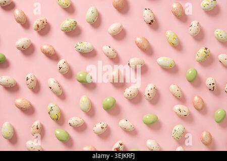 Easter white and pink chocolate candy sweets as eggs. Stock Photo