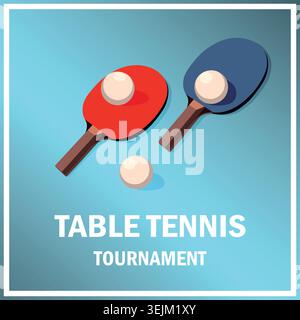 Ping pong banner template. Racket and ball for playing table tennis. Ping pong championship logo, poster design for sports. Flat vector illustration Stock Vector