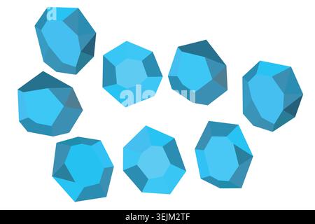 Cartoon stones. Rock stone isometric set. Blue boulders, natural building block shapes, wall stones. 3d flat isolated illustration. Vector collection Stock Vector